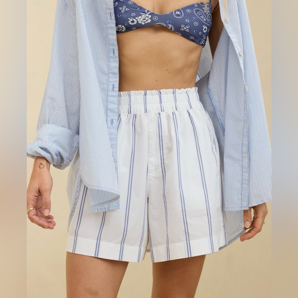 Aerie Good Day Striped White/Blue Shorts, Sz M